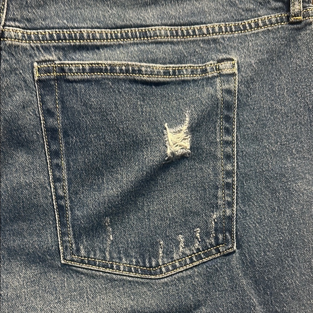 Distressed Blue Jean Shorts with Raw Hem - Picture 4 of 5